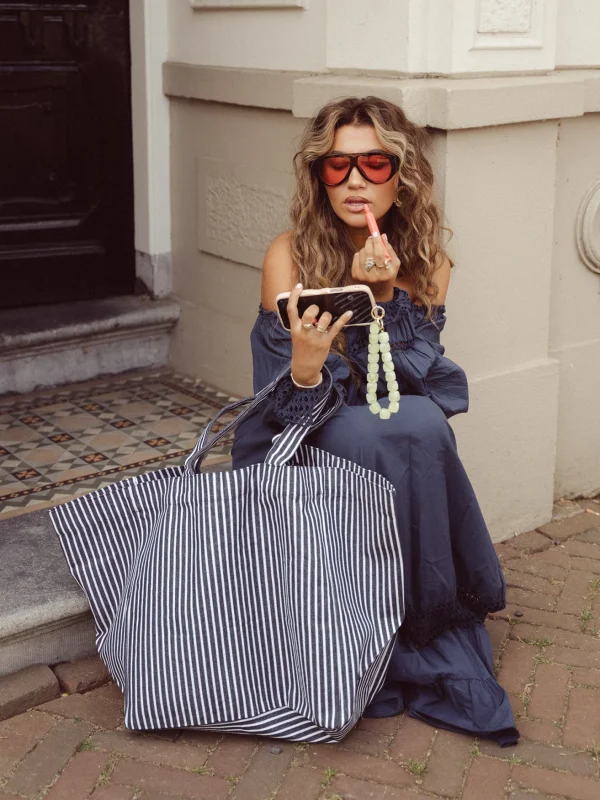 Canvas Oversized Beach Bag stripe Blue - 51Dnspod | Smaakvolle damp – Verzendkosten vrij vanaf 40€