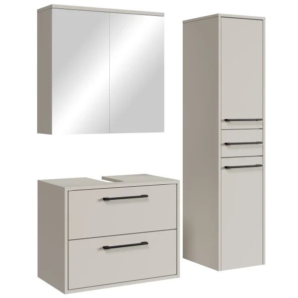 Badplaats Wastafelkast Set Florence 60 x 35 cm – Beige – Badmeubel met Spiegelkast en Kolomkast - 51Dnspod | Smaakvolle damp – Verzendkosten vrij vanaf 40€