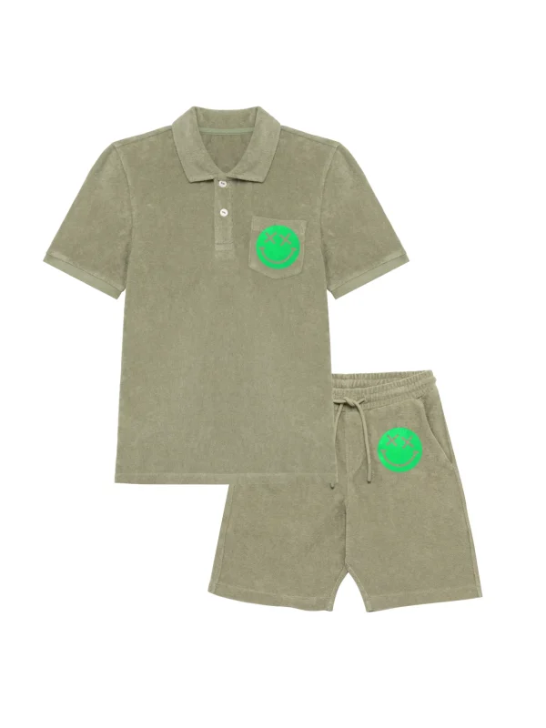 Boy Badstof Set Smiley Neon Green Velvet | NOTE: Levertijd 5-7 werkdagen - 51Dnspod | Smaakvolle damp – Verzendkosten vrij vanaf 40€