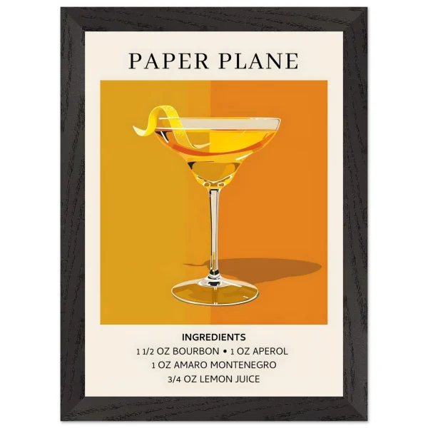 Artfulprints Poster met Lijst Paper Plane cocktail - Ingredients - A4 21x29.7 cm - Oranje - 51Dnspod | Smaakvolle damp – Verzendkosten vrij vanaf 40€