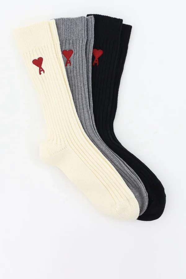 Ami Paris sokken Three Pack ADC BFUSC003.379 off white/grey/black - 51Dnspod | Smaakvolle damp – Verzendkosten vrij vanaf 40€