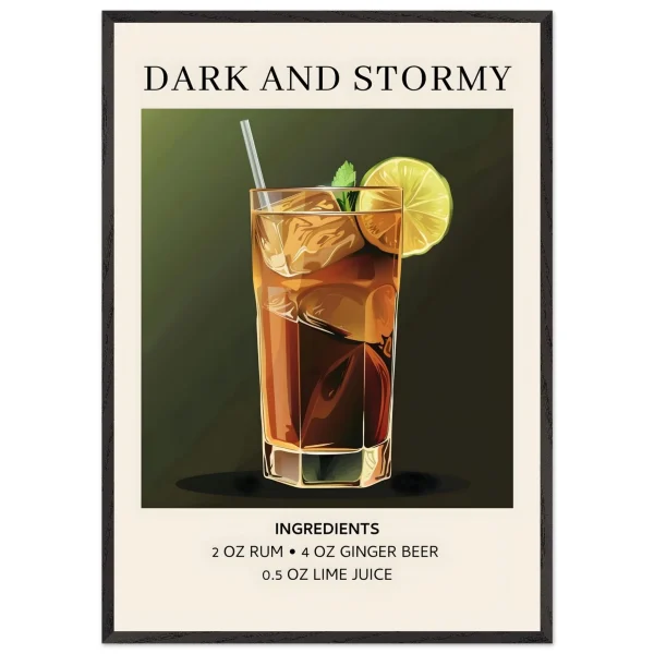 Artfulprints Poster met Lijst Dark and Stormy cocktail - Ingrediënten - 70x100 cm - Donkergroen - 51Dnspod | Smaakvolle damp – Verzendkosten vrij vanaf 40€