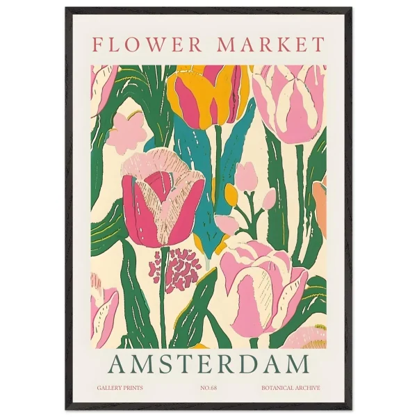Artfulprints Poster met Lijst Flower market - Amsterdam II - 70x100 cm - Meerkleurig - 51Dnspod | Smaakvolle damp – Verzendkosten vrij vanaf 40€