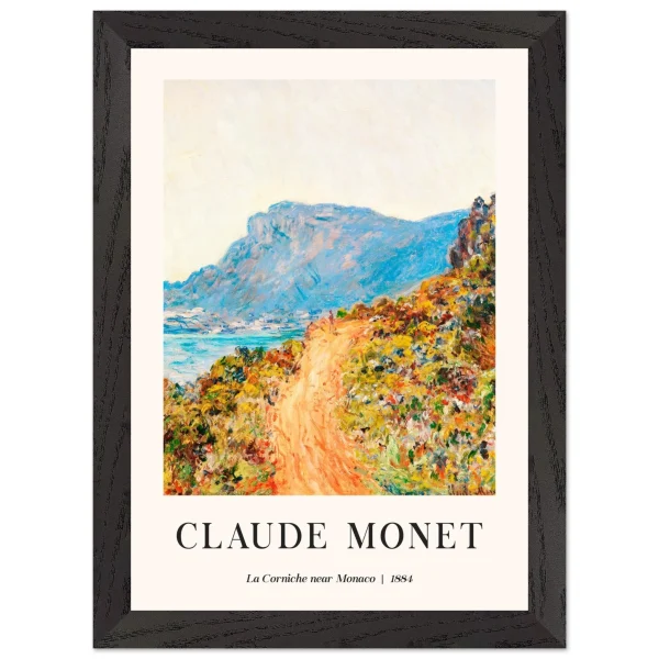 Artfulprints Poster met Lijst Claude Monet - La Corniche near Monaco - A4 21x29.7 cm - Meerkleurig - 51Dnspod | Smaakvolle damp – Verzendkosten vrij vanaf 40€