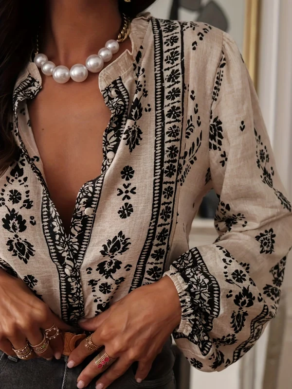 Beige printed Dames Blouse | Duurzaam - Must-Have - Stijlvol & Comfortabel - Lente/Zomer/Herfst - 51Dnspod | Smaakvolle damp – Verzendkosten vrij vanaf 40€