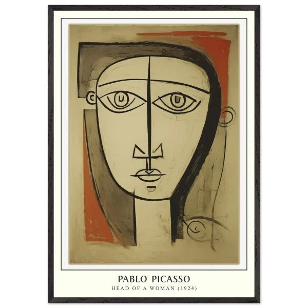 Artfulprints Poster met Lijst Pablo Picasso - Head of a woman - 70x100 cm - Bruin - 51Dnspod | Smaakvolle damp – Verzendkosten vrij vanaf 40€