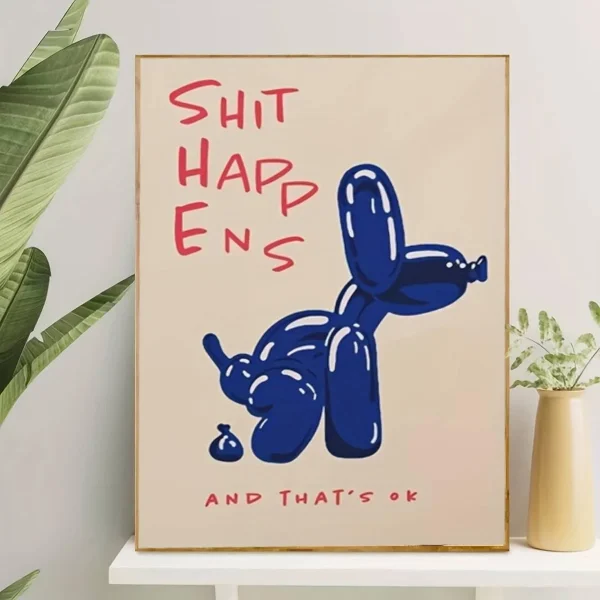 BalloonArt | Kleurrijke Hond Canvas Print | Blauwe en Rode Ballonhond Kunst | Ongeframed Uniek Ontwerp | Speelse en Levendige Muurdecoratie voor Huis of Kantoor | Origineel Cadeau voor Kunstl