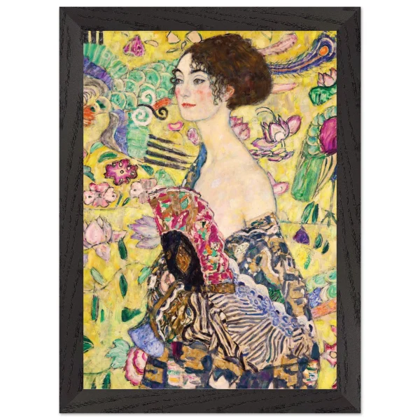 Artfulprints Poster met Lijst Gustav Klimt - Lady with a fan - A4 21x29.7 cm - Geel - 51Dnspod | Smaakvolle damp – Verzendkosten vrij vanaf 40€