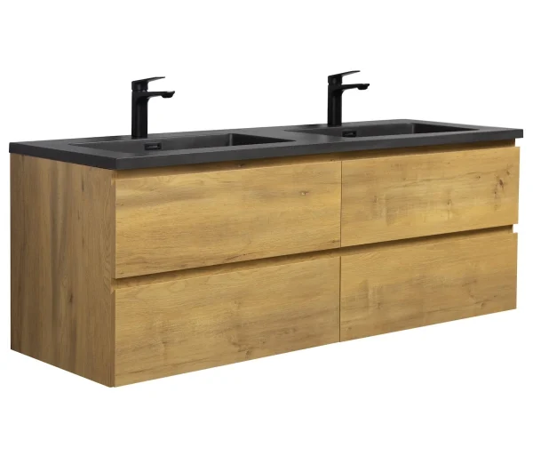 Badplaats Badkamermeubel Set Angela 140 cm – Eiken – Badmeubel met Zwarte Wastafel - 51Dnspod | Smaakvolle damp – Verzendkosten vrij vanaf 40€